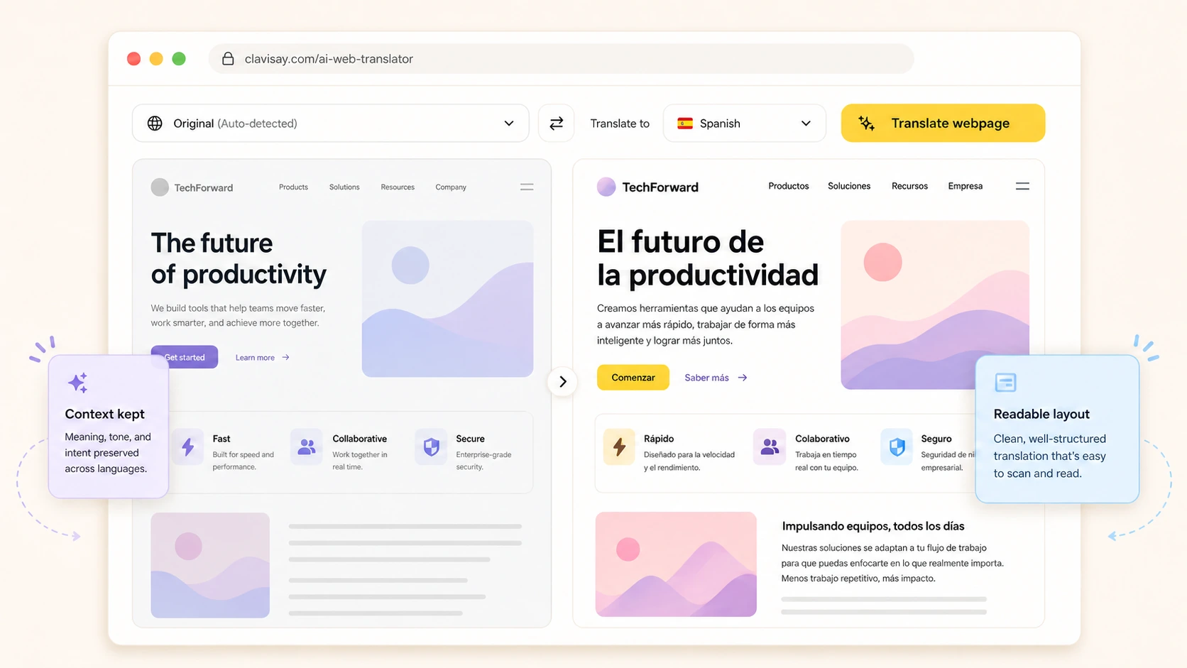 AI Web Translator interface preview