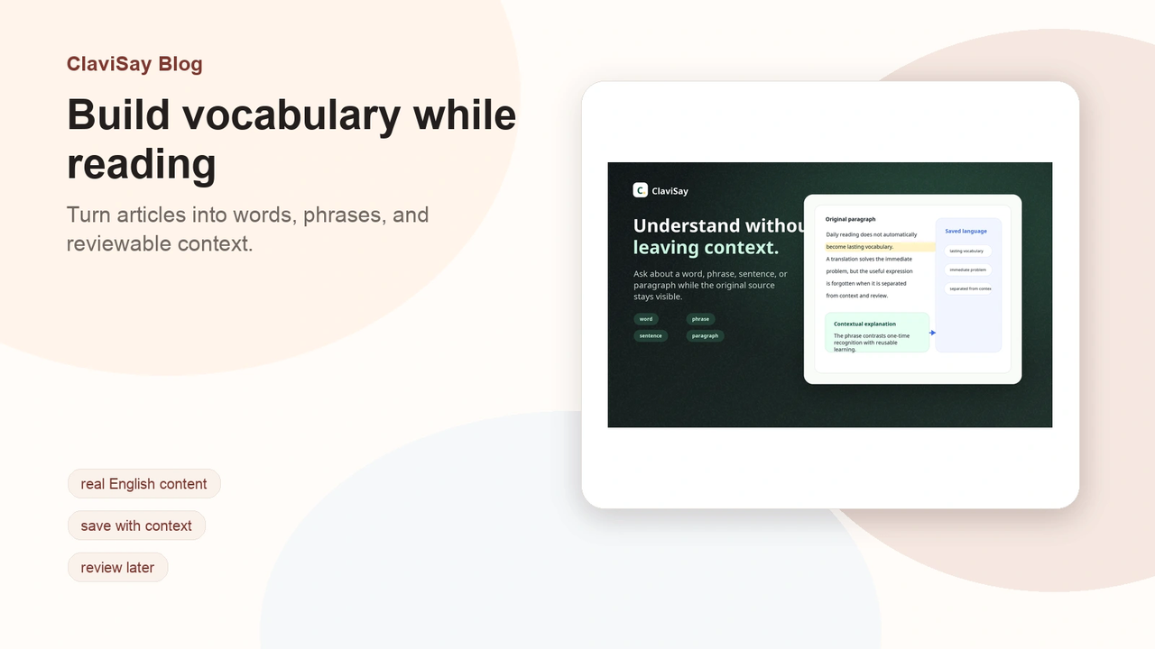 Reading workflow for building vocabulary from articles and documents