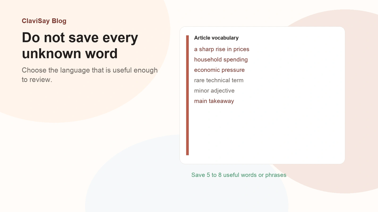 A short article vocabulary list that keeps only useful words and phrases