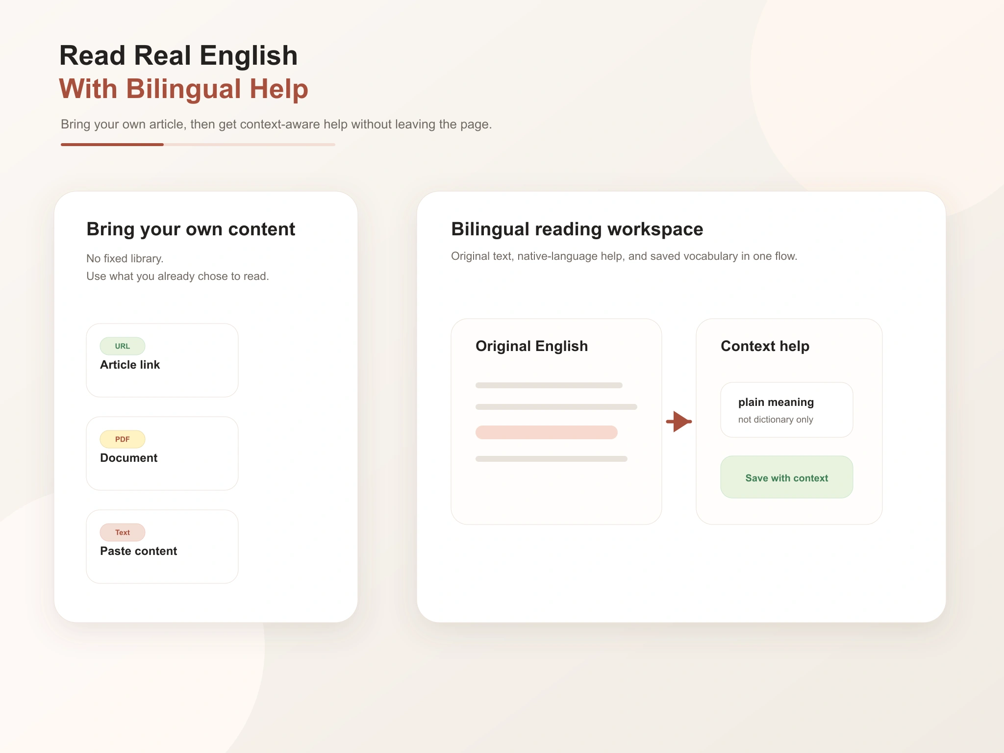 Read real English with a bilingual reading aid