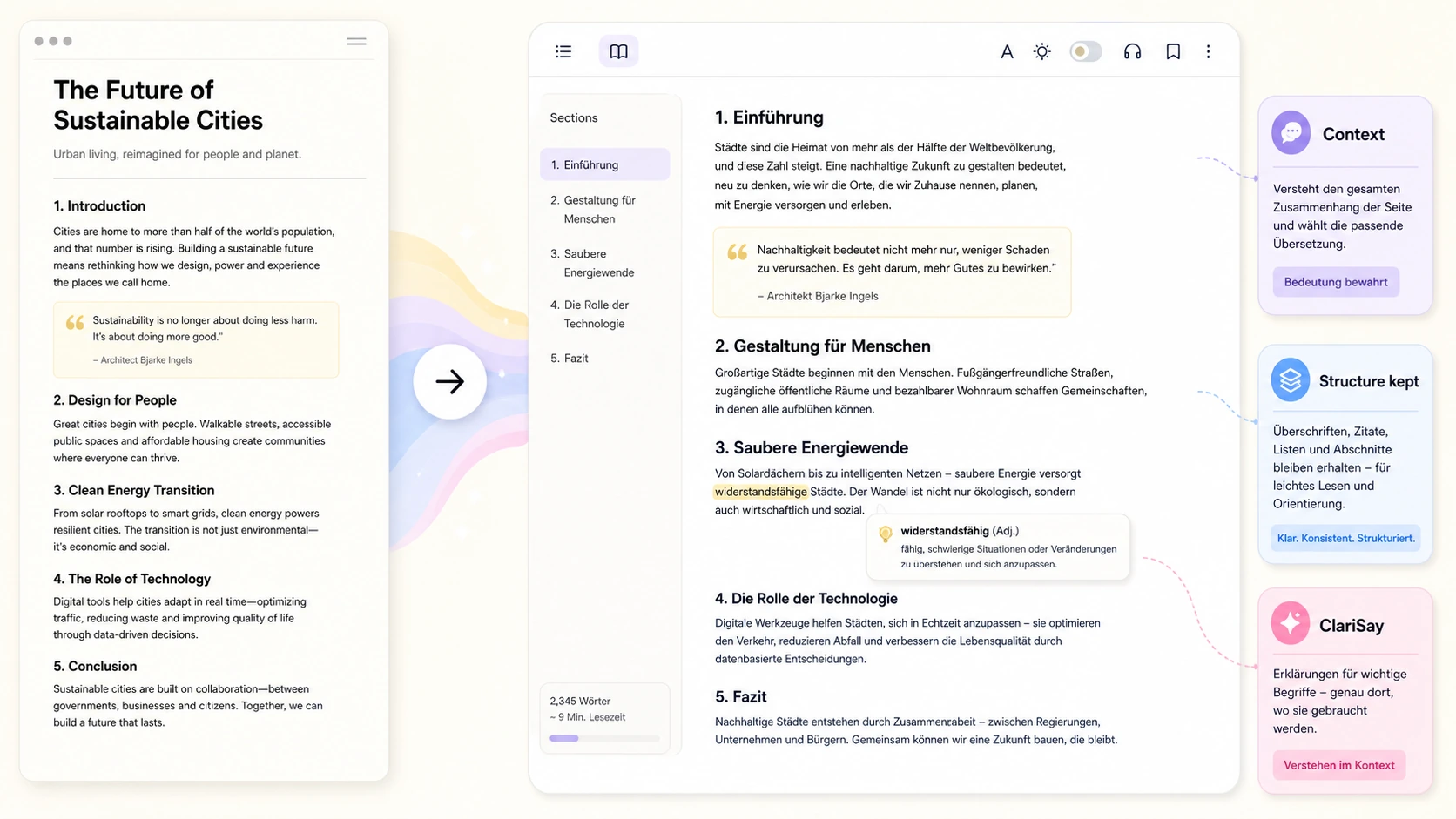 AI translator reading context across a long and technical webpage