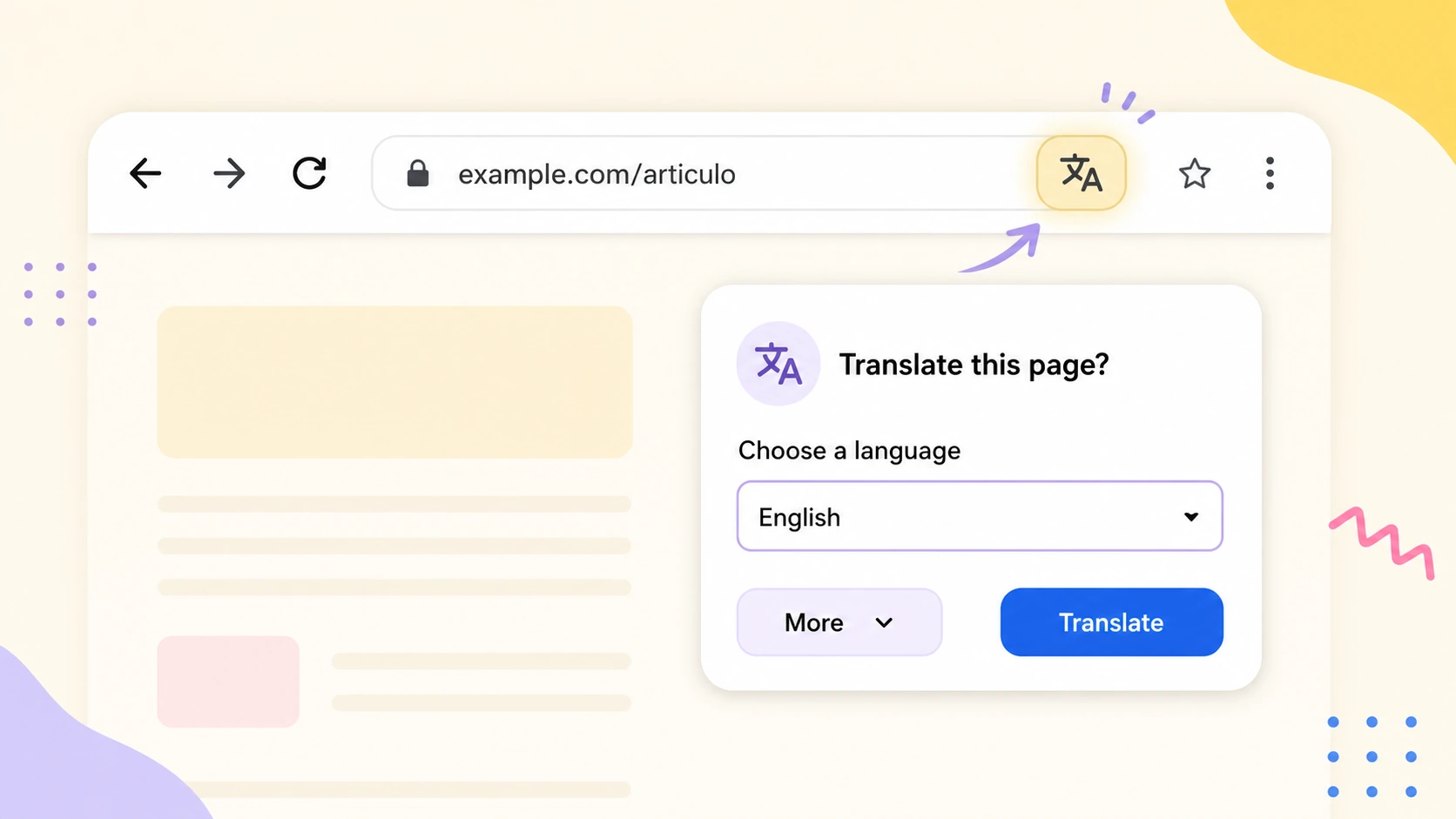 Chrome translate icon available on the right side of the address bar