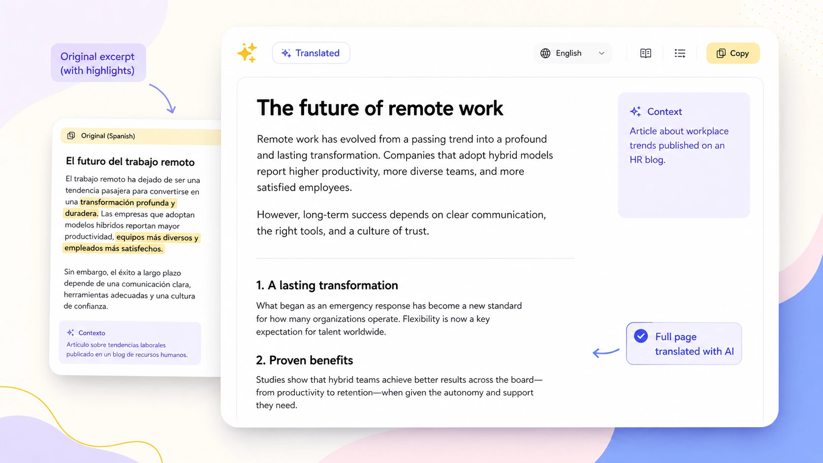 Translated webpage presented in a clean structured reading view