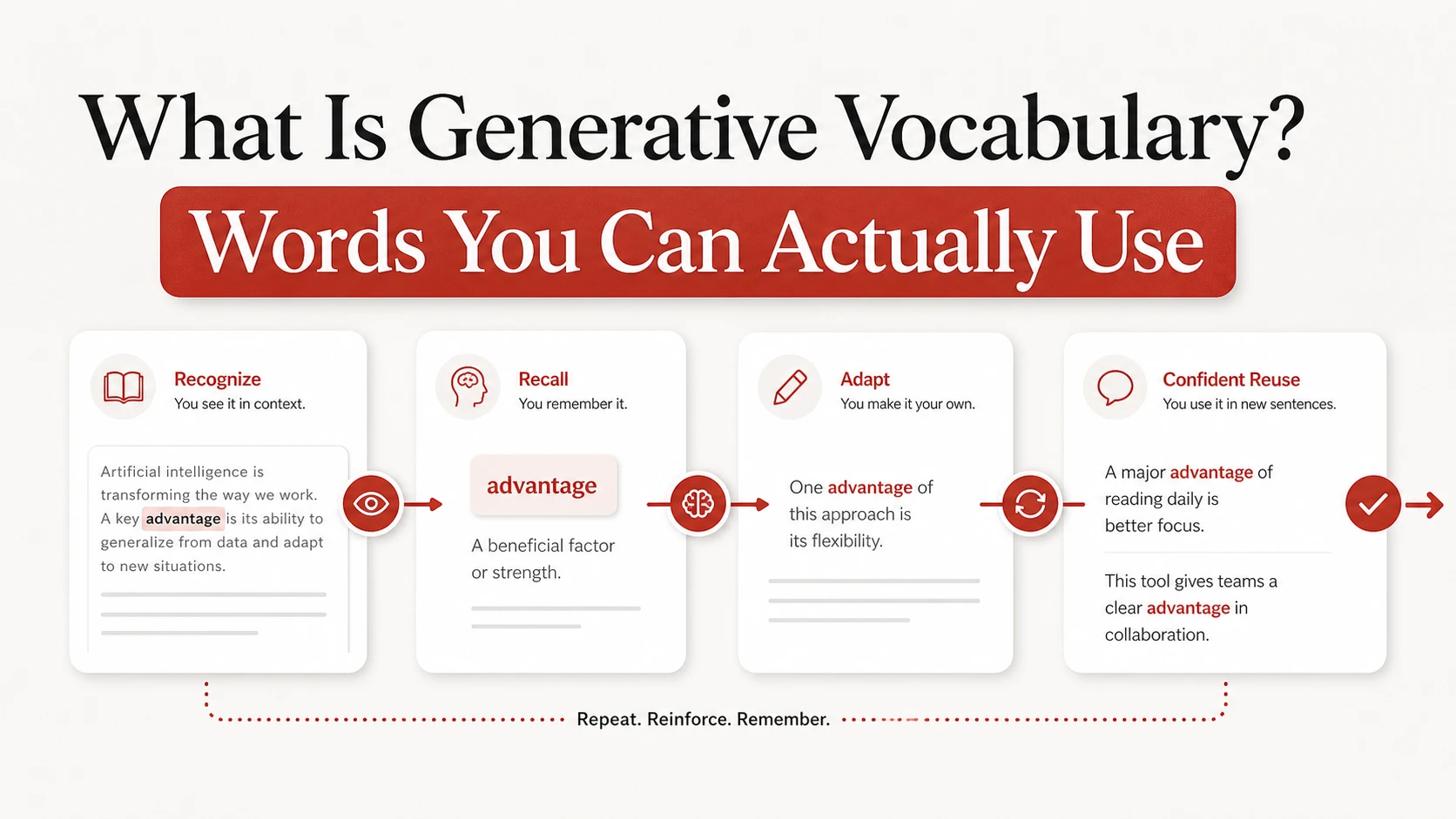 Generative vocabulary workflow from recognition to flexible word use