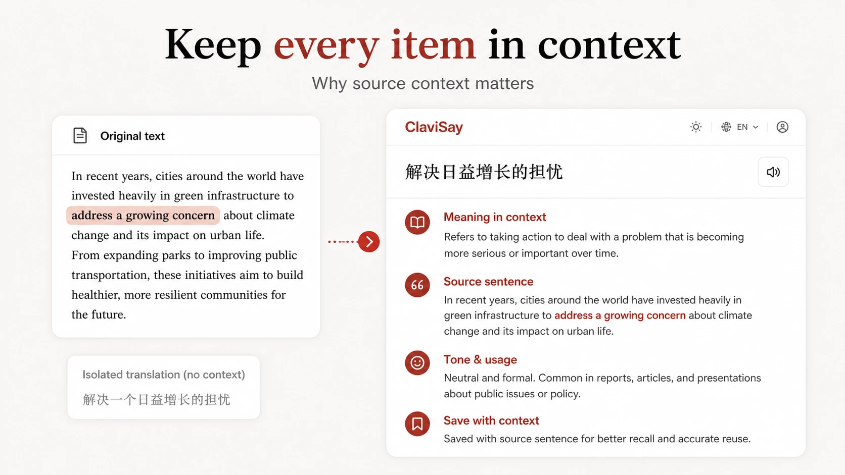 Vocabulary item saved with source context