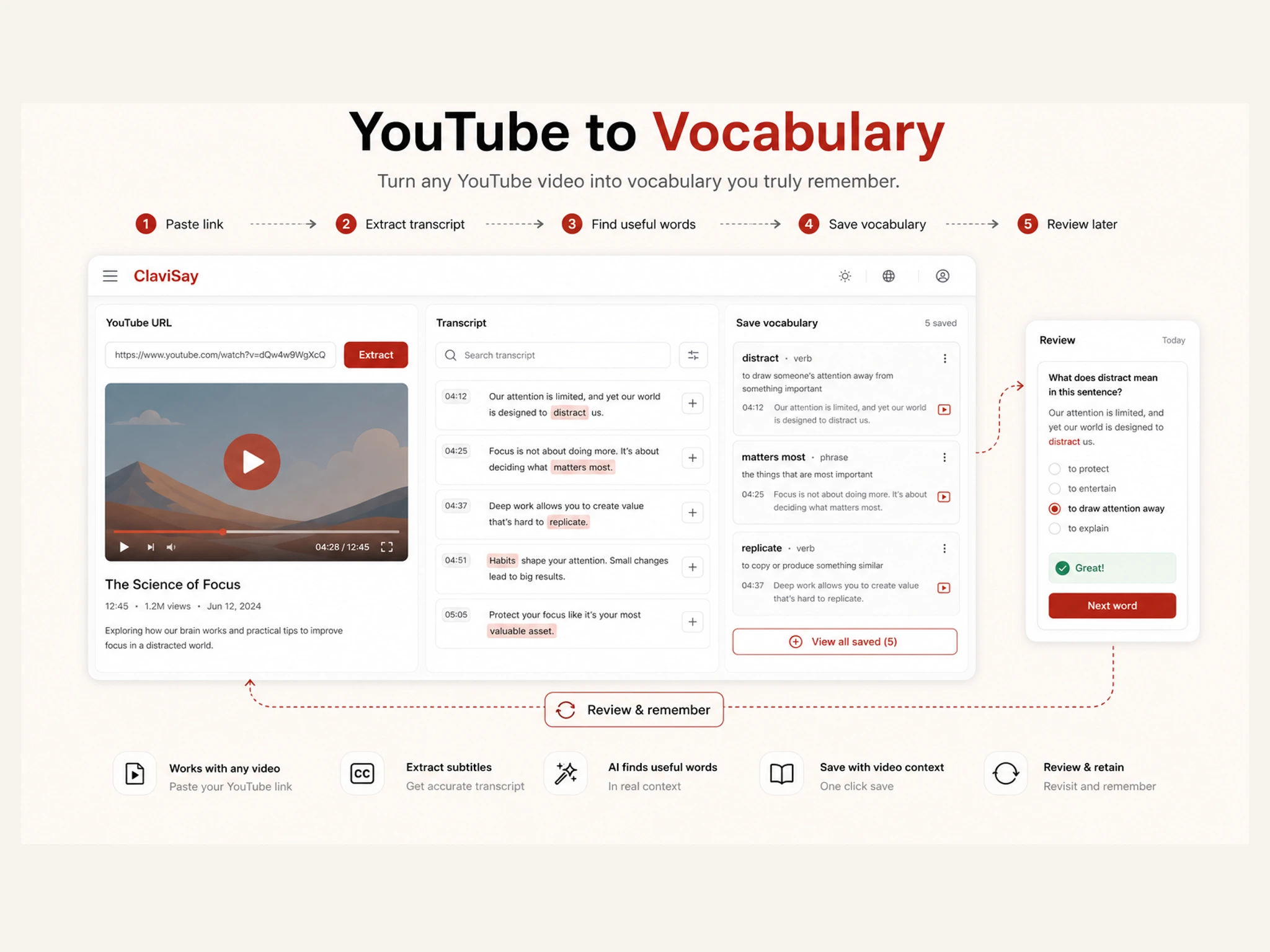 Learning vocabulary from YouTube videos